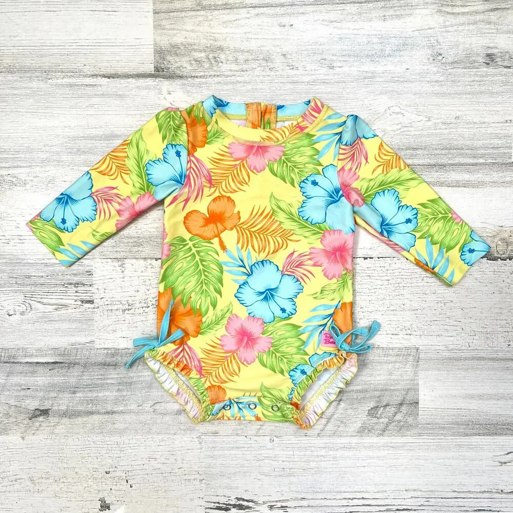 RuffleButts Rash Guard Swimsuit Baby Girl 0-3M Tropical Floral UPF50